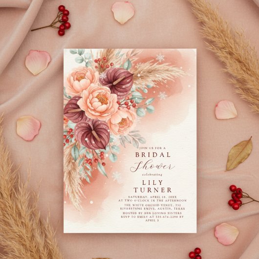 Winter Pampas Floral Bridal Shower Invitation Card Kaart