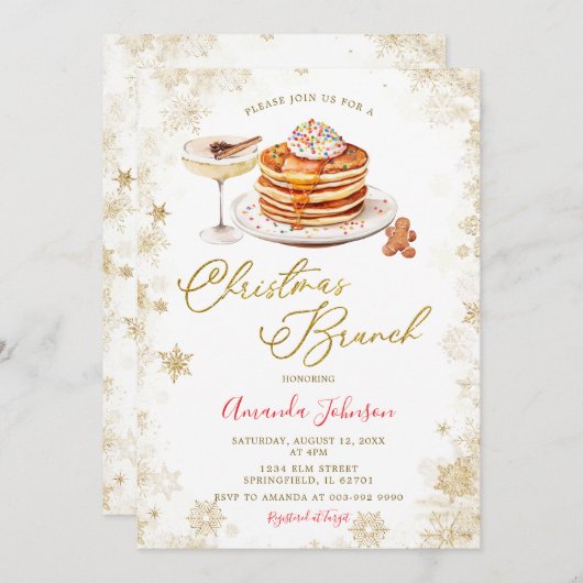 Winter Pancake Gold Snowflakes Christmas Brunch Kaart (Voorkant / Achterkant)