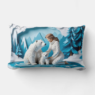 Winter papieren kunstscene met vrouw en ijsberen kussen