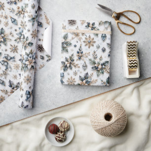 Winter Parel Blauw Zilver Kerstmis Cadeaupapier