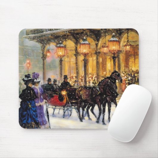  Winter Parisian Scene met kerstcadeau Muismat (Met muis)