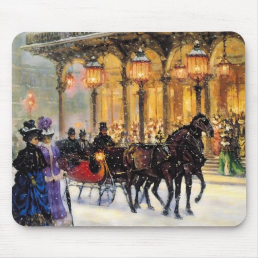  Winter Parisian Scene met kerstcadeau Muismat (Voorkant)