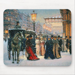 Winter Parisian Scene met kerstcadeau Muismat