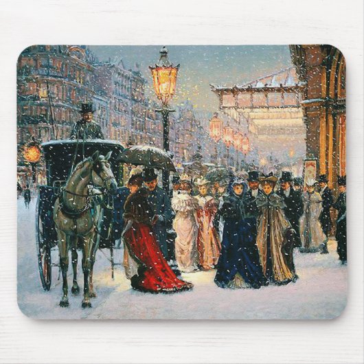  Winter Parisian Scene met kerstcadeau Muismat (Voorkant)