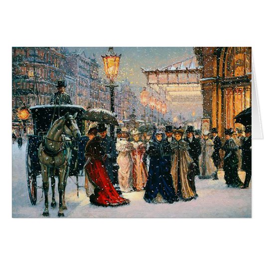 Winter Parisian Scene met kerstKaart (Voorkant Horizontaal)