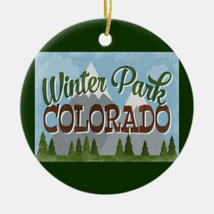 Winter Park Colorado Fun Retro Snowy Mountains Keramisch Ornament