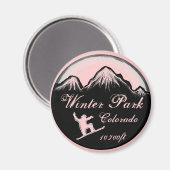 Winter Park Colorado roze snowboard art magnet (Voorkant / Achterkant)