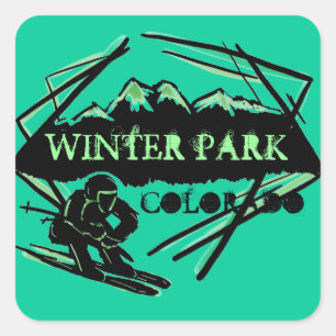 Winter Park Colorado ski groene bergstickers Vierkante Sticker