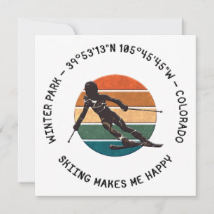 Winter Park, Colorado - Vrouw skiër, zwarte tekst Feestdagenkaart