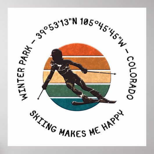 Winter Park, Colorado - Vrouw skiër, zwarte tekst Poster (Voorkant)