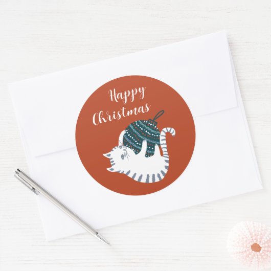 Winter Party Christmas Toy Cat Gift Ronde Sticker (Envelop)