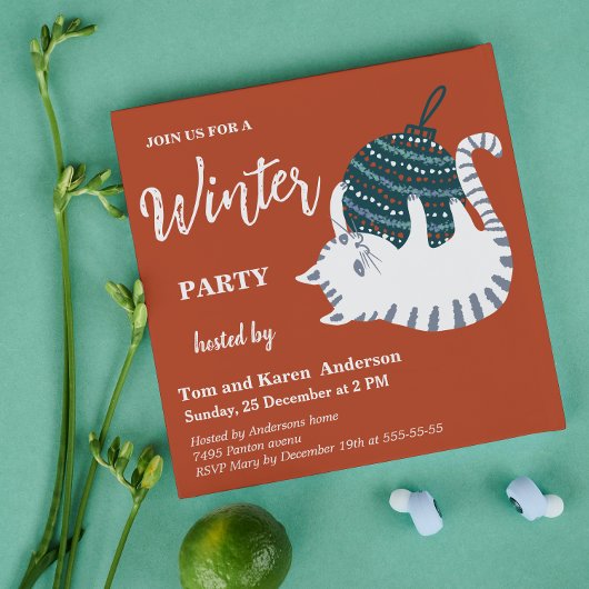 Winter Party Christmas Toy Cat Kaart