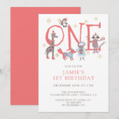 Winter Party Dieren 1e Verjaardag Kaart (Voorkant / Achterkant)