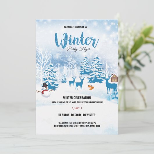 Winter Party Invitation Flyer Kaart (Staand voorkant)