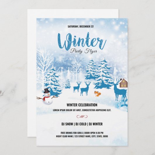 Winter Party Invitation Flyer Kaart (Voorkant / Achterkant)