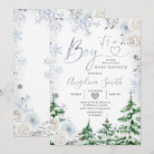 Winter Pastel Blue Snowflake Floral Baby shower Kaart (Voorkant / Achterkant)
