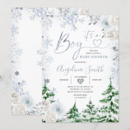 Winter Pastel Blue Snowflake Floral Baby shower Kaart