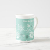 Winter Pastel Blue Snowflake kerstseizoen Porselein Kop (Voorkant rechts)