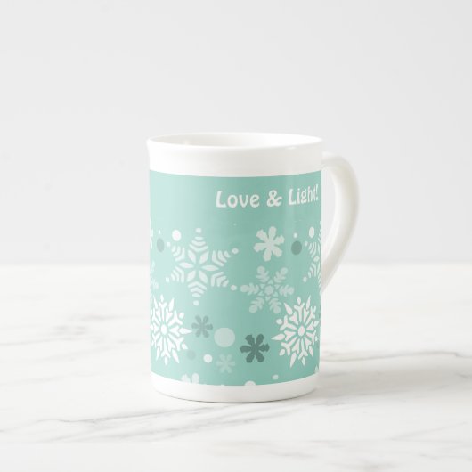 Winter Pastel Blue Snowflake kerstseizoen Porselein Kop (Voorkant rechts)