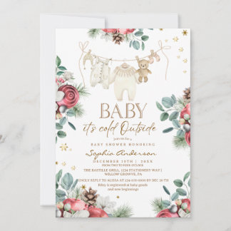 Winter Pastel Florals Outside Baby Shower  Kaart