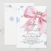 Winter Pastel Pink Bow Baby Shower Kaart (Voorkant / Achterkant)