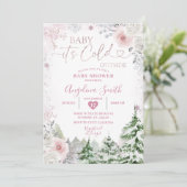 Winter Pastel Pink Snowflake Floral Baby shower Kaart (Staand voorkant)