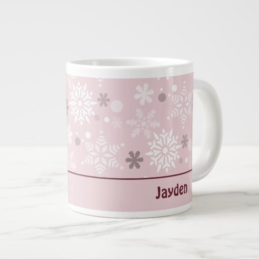 Winter Pastel Pink Snowflake kerstseizoen Grote Koffiekop (Voorkant rechts)