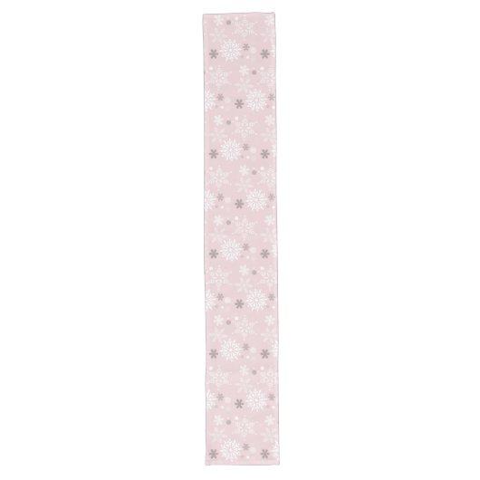 Winter Pastel Pink Snowflake kerstseizoen Lange Tafelloper (Voorkant)