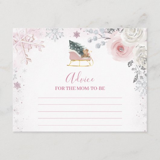 Winter Pastel Pink Snowflake Sleigh Advice For Mom Informatiekaartje (Voorkant)