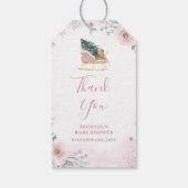Winter Pastel Pink Snowflake Sleigh Baby Shower Cadeaulabel (Achterkant)
