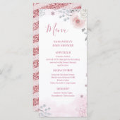 Winter Pastel Pink Snowflake Sleigh Baby Shower Menu (Voorkant / Achterkant)