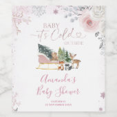 Winter Pastel Pink Snowflake Sleigh Baby Shower Wijn Etiket (Enkel label)