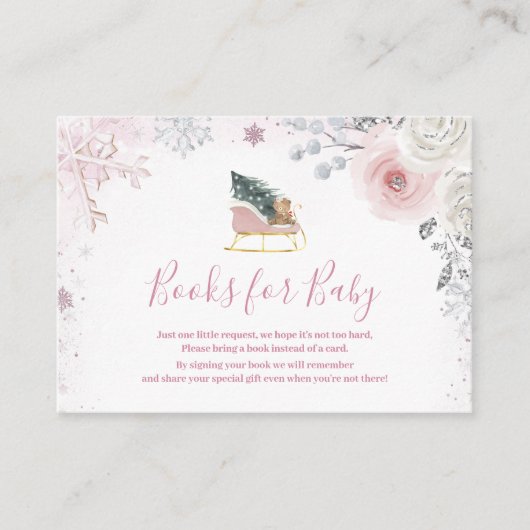 Winter Pastel Pink Snowflake Sleigh Books for Baby Informatiekaartje (Voorkant)