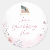 Winter Pastel Pink Snowflake Sleigh Your Message Ronde Sticker (Voorkant)