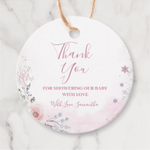 Winter Pastel Roze Sneeuwvlok Slee Baby Shower Bedankjes Labels