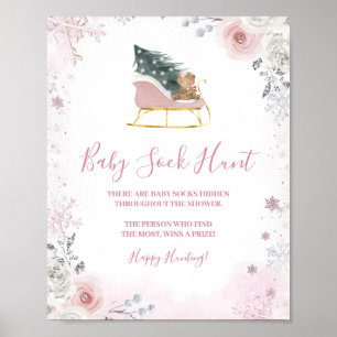 Winter Pastel Roze Sneeuwvlok Slee Baby Sock Jacht Poster
