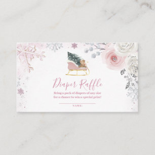 Winter Pastel Roze Sneeuwvlok Sleigh Luier Tombola Informatiekaartje
