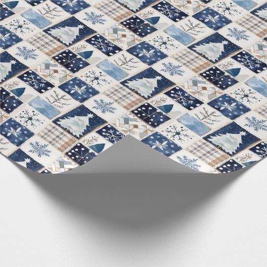 Winter Patchwork kerstcadeau inpakpapier (Hoek)