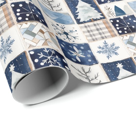 Winter Patchwork kerstcadeau inpakpapier (Rol Hoek)