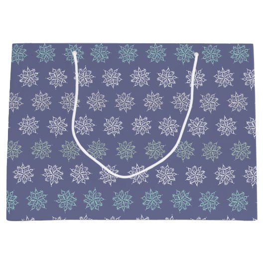 Winter Pattern Blue en White Snowflakes Groot Cadeauzakje (Voorkant)