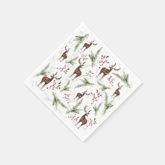 Winter Pattern Deer and Fir Needles Servet (Hoek)