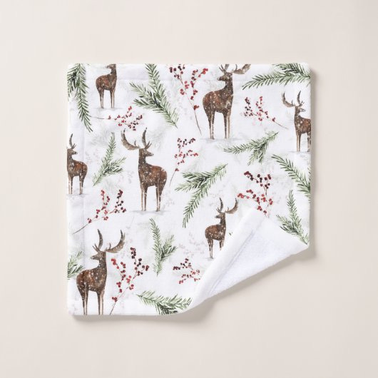 Winter Pattern Deer and Fir Needles Washandje (Wasdoekje)