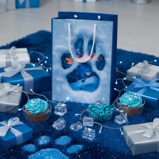 Winter Paw Print Tote Bag  Medium Cadeauzakje