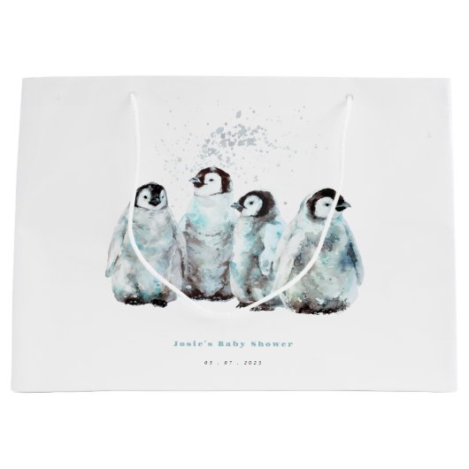 Winter Penguin Baby Shower Groot Cadeauzakje (Voorkant)