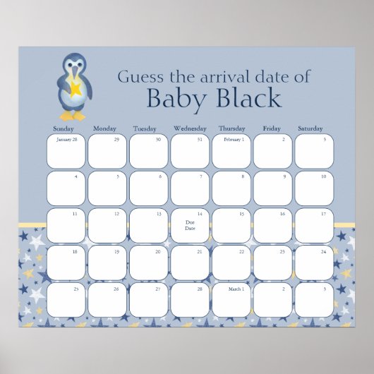 Winter Penguin Baby shower raadt de vervaldatum Poster (Voorkant)