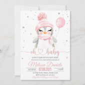 Winter Penguin baby shower uitnodiging meisje (Voorkant)