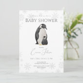 Winter Penguin Baby shower Uitnodiging | Snowflake (Staand voorkant)