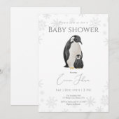 Winter Penguin Baby shower Uitnodiging | Snowflake (Voorkant / Achterkant)