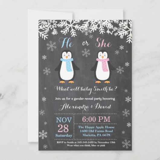 Winter Penguin Beer Gender Reveal Invitation Kaart (Voorkant)