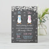 Winter Penguin Beer Gender Reveal Invitation Kaart (Staand voorkant)